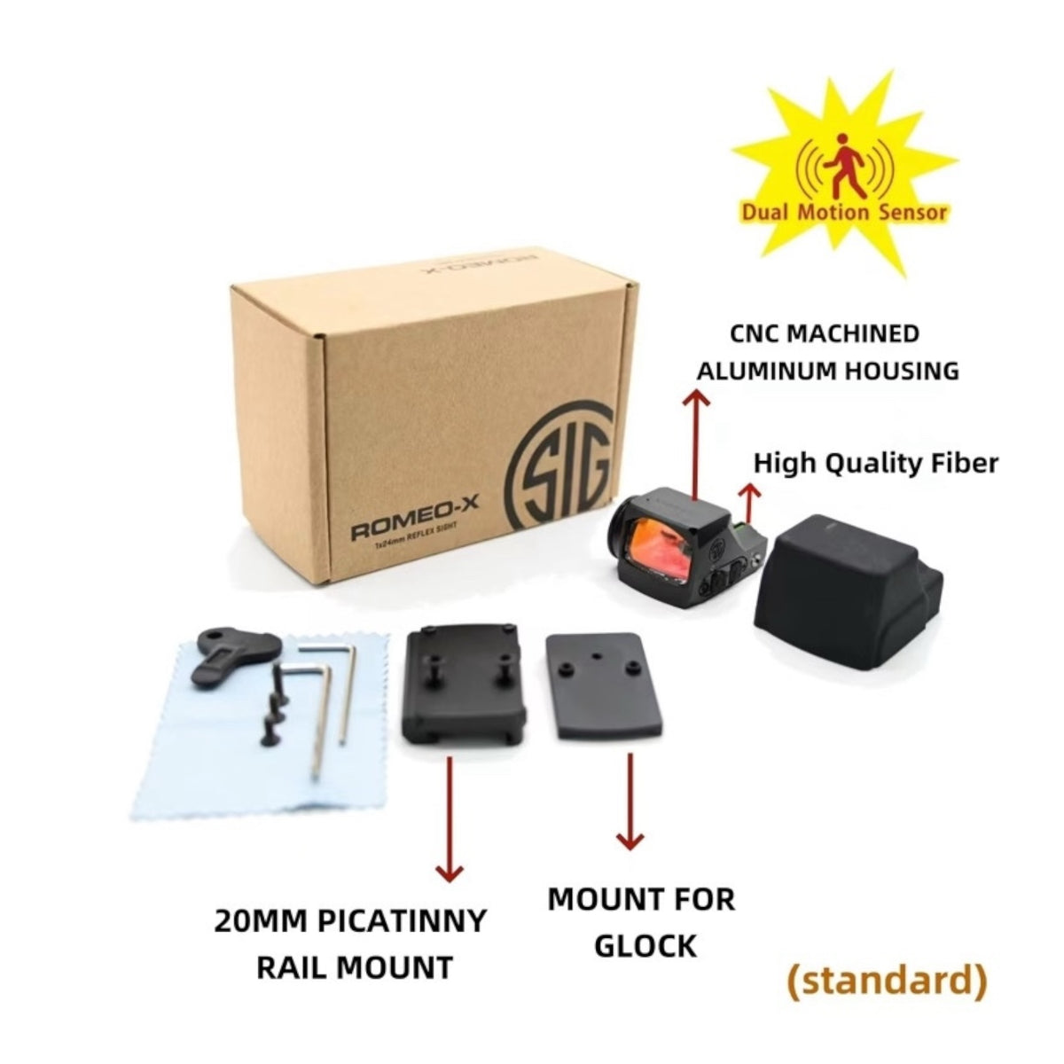 Sig Sauer Romeo-X 1x24mm Reflex Sight - Illuminated Green Dot RMR & 2 x RMR mounts & protective cover