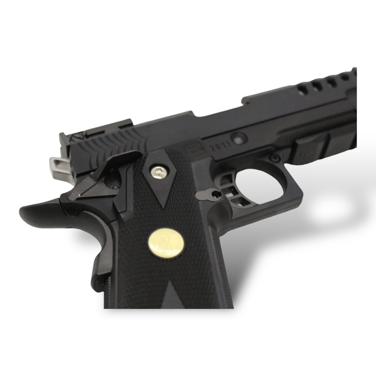 WE Tech 'Hyper Strike' 5.2" Hi-Capa GBB Gel Blaster Pistol - K Frame with Swordfish Compensator - WE-H012 - Black & Silver