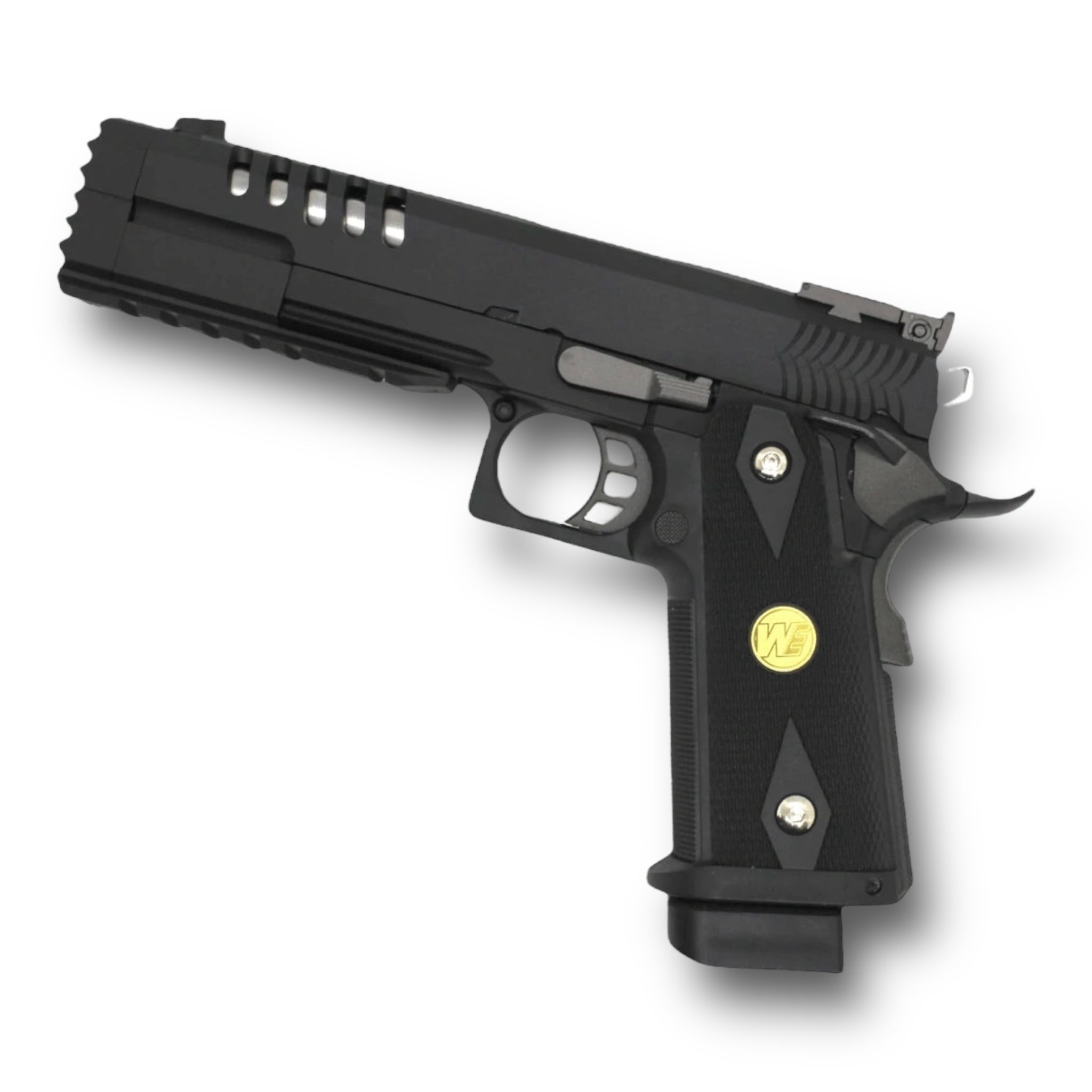 WE Tech 'Hyper Strike' 5.2" Hi-Capa GBB Gel Blaster Pistol - K Frame with Swordfish Compensator - WE-H012 - Black & Silver