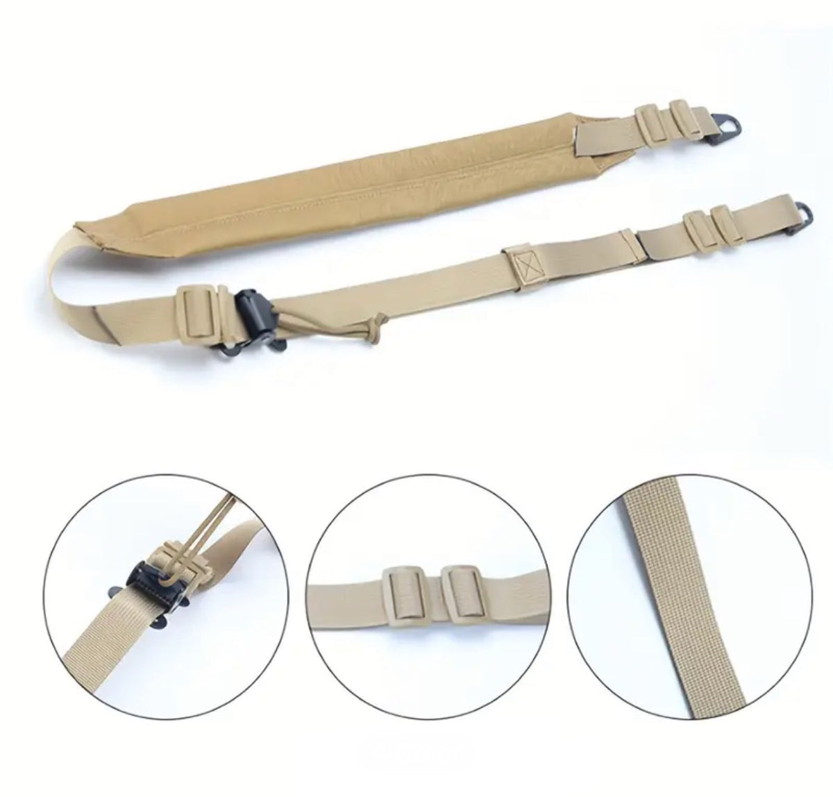 Quick Release Adjustable Tactical 2-Point Sling with Wide Padded Shoulder Strap - Tan