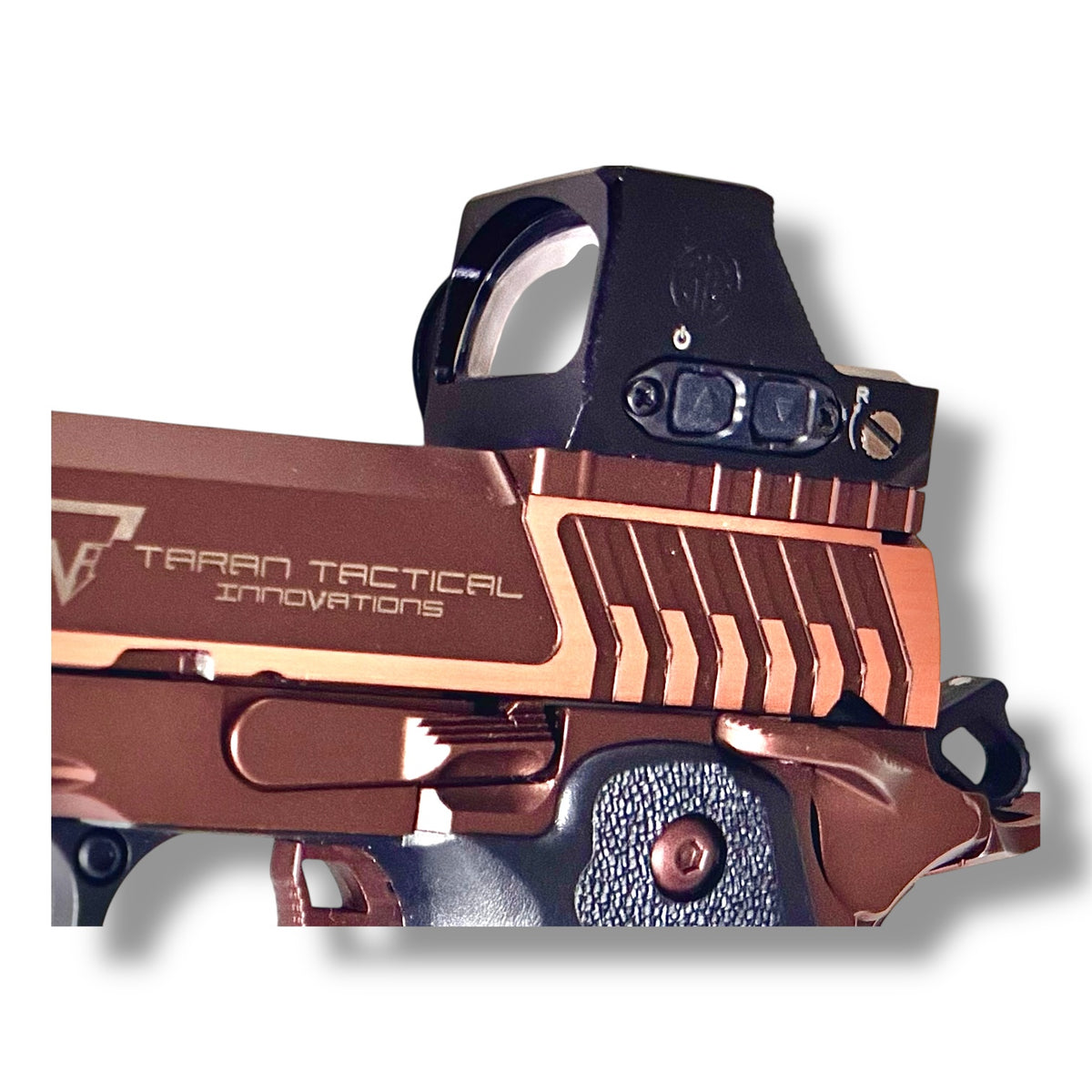 Sig Sauer Romeo-X 1x24mm Reflex Sight - Illuminated Green Dot RMR with inbuilt Fibre Optic rear dovetail sight & adjustable illumination levels fitted on EMG TTI Sand Viper