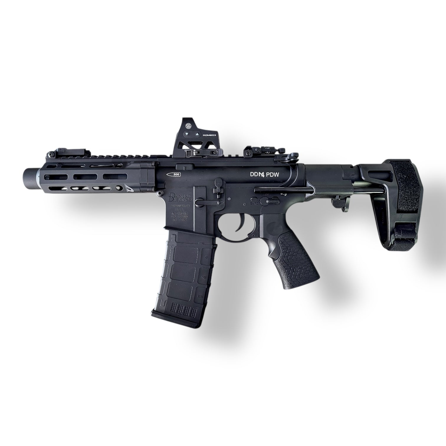 E&C Daniel Defense DDM4 MFR XS 6.1” MLOK Handguard .300 Blackout CQB PDW - AEG Gel Blaster Rifle Replica - pictured with a SIG Romeo3 Holosight on Quick Release height riser