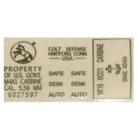 Colt MK18 MOD1 M4 Metal Decal Stickers - Gold