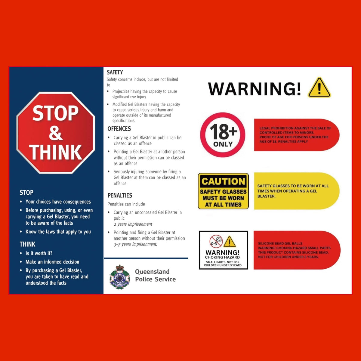 STOP & Think Gel Blaster Legal Framework & Safety Awareness Campaign QLD