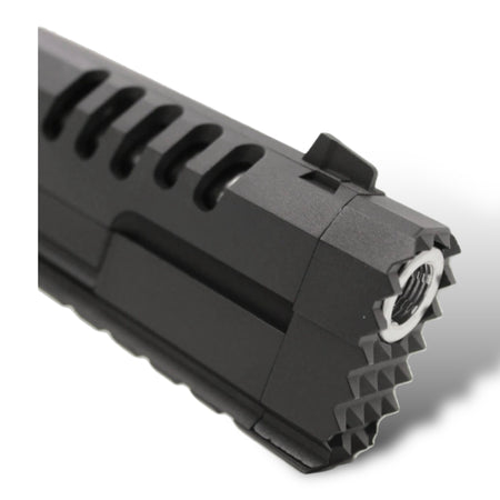 WE Tech 'Hyper Strike' 5.2" Hi-Capa GBB Gel Blaster Pistol - K Frame with Swordfish Compensator - WE-H012 - Black & Silver - Extended 'Swordfish' Strike Head/Compensator - Extra long with Full Length Under Barrel Universal 22mm Picatinny Tactical Rail