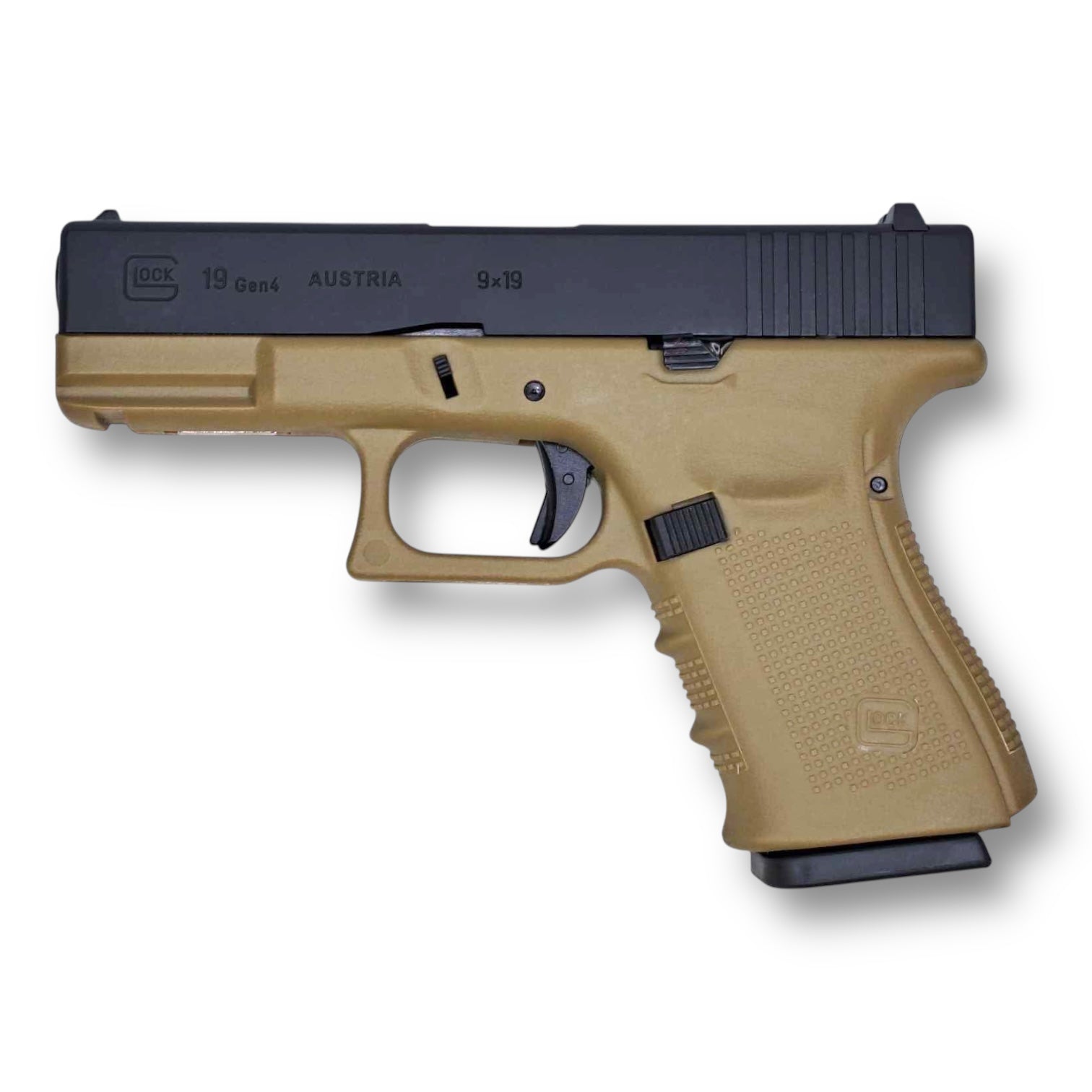 E&C Glock G19 Gen4 GBB with Aluminium Slide Gel Blaster Replica Pistol EC-1306-DE1 - Black & Desert Earth