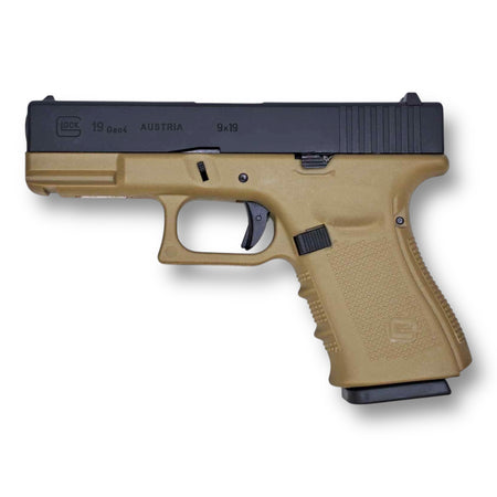 E&C Glock G19 Gen4 GBB with Aluminium Slide Gel Blaster Replica Pistol EC-1306-DE1 - Black & Desert Earth