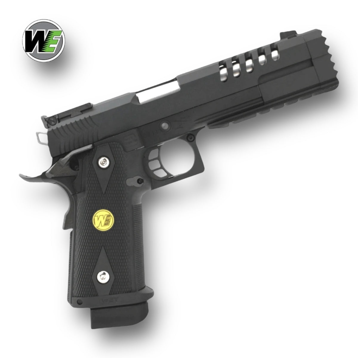 WE Tech 'Hyper Strike' 5.2" Hi-Capa GBB Gel Blaster Pistol - K Frame with Swordfish Compensator - WE-H012 - Black & Silver