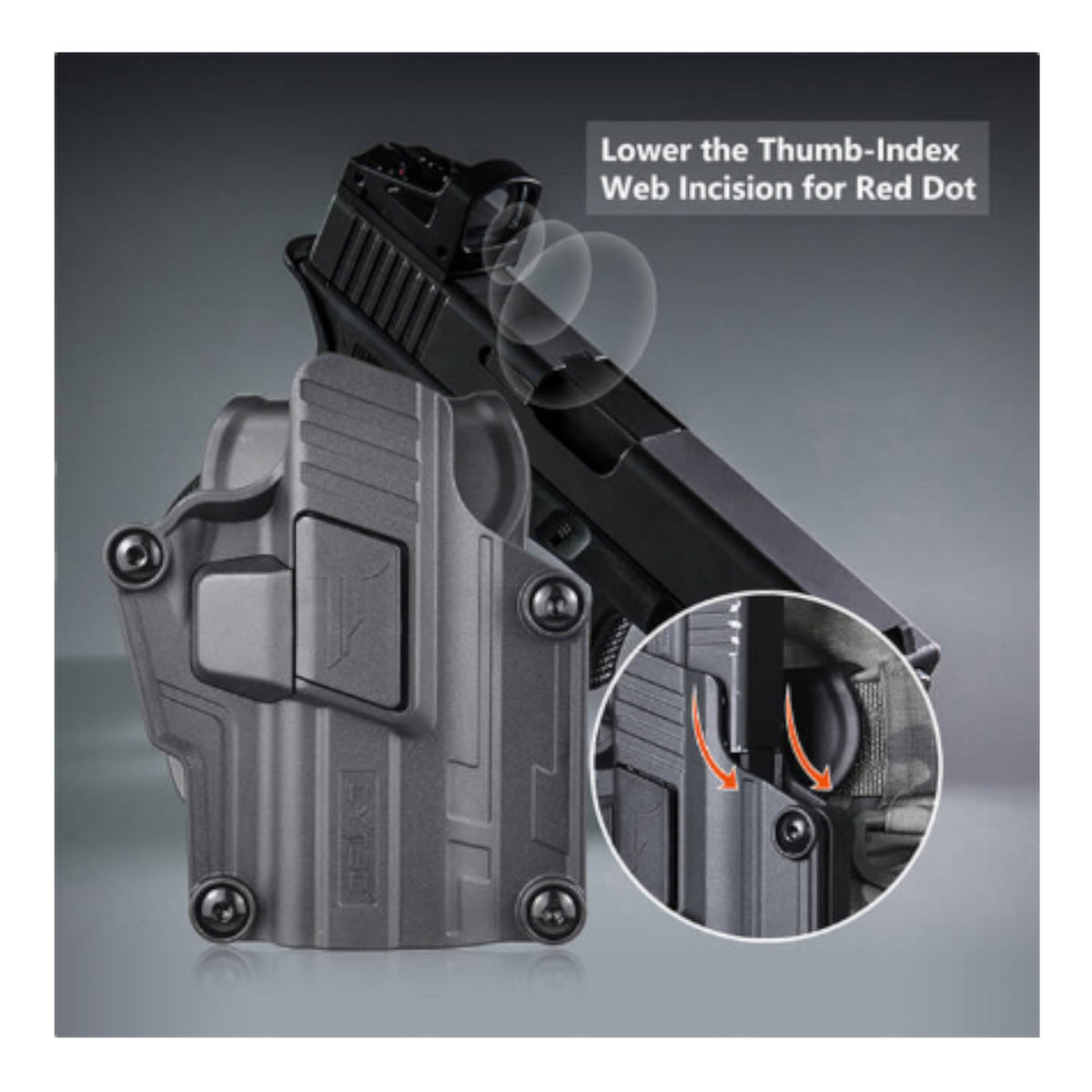Cytac MegaFit Gen 2 Universal Holster with Belt Paddle Attachment - perfect design for holstering pistols fitted with a Red Dot holographic Reticle sight