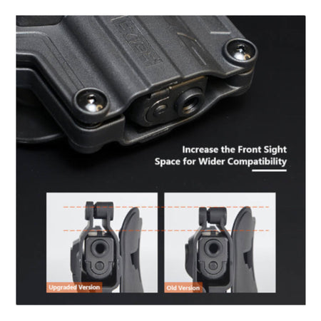 Cytac MegaFit Gen 2 Universal Holster with Belt Paddle Attachment - improved design which is perfect for holstering pistols fitted with a Red Dot holographic Reticle sight or with higher iron sights. pistols with a narrow suppressor can also be holstered with ease