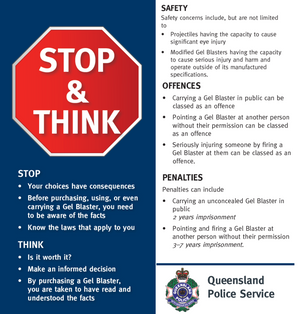 stop & think gel blaster safety campaign 