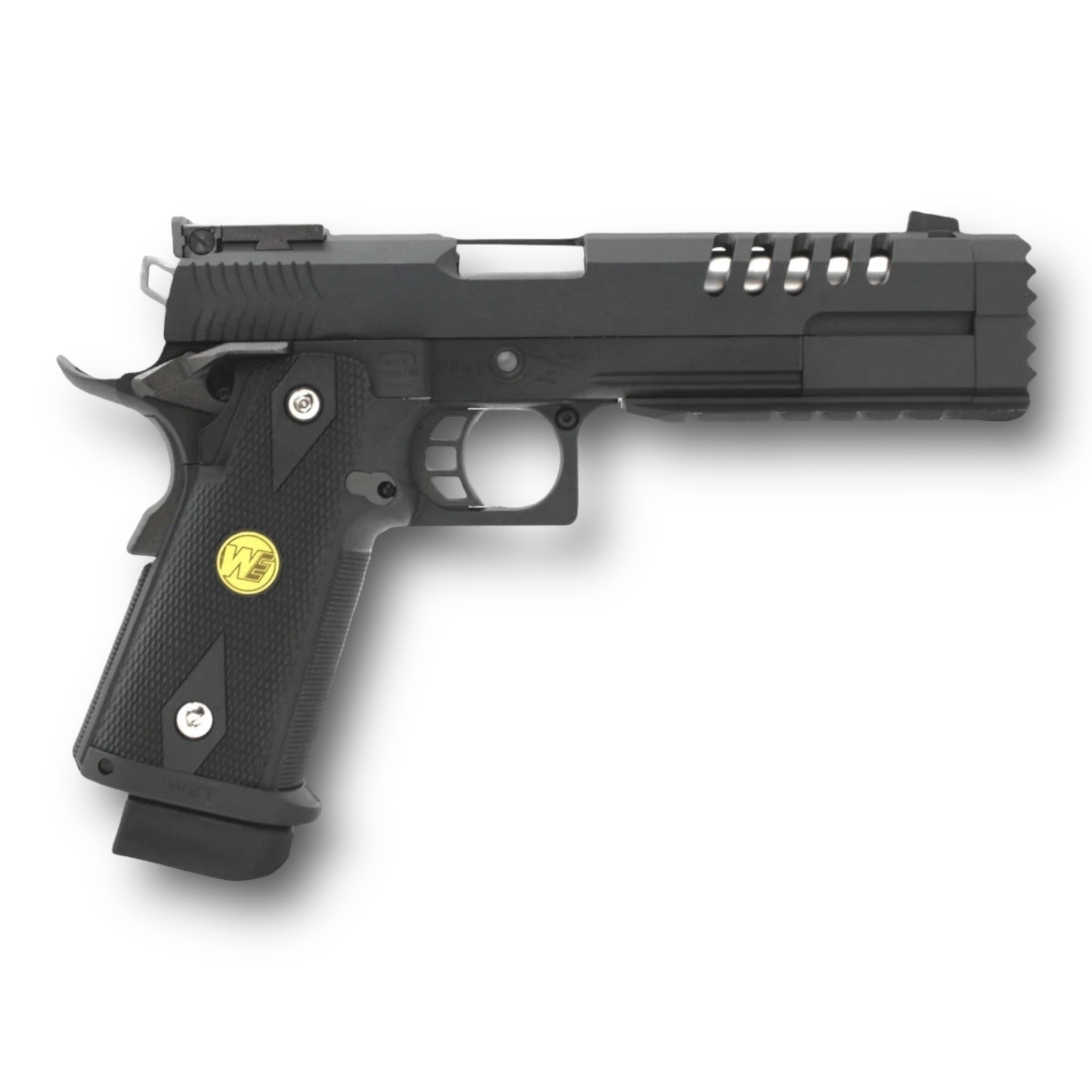 WE Tech 'Hyper Strike' 5.2" Hi-Capa GBB Gel Blaster Pistol - K Frame with Swordfish Compensator - WE-H012 - Black & Silver 