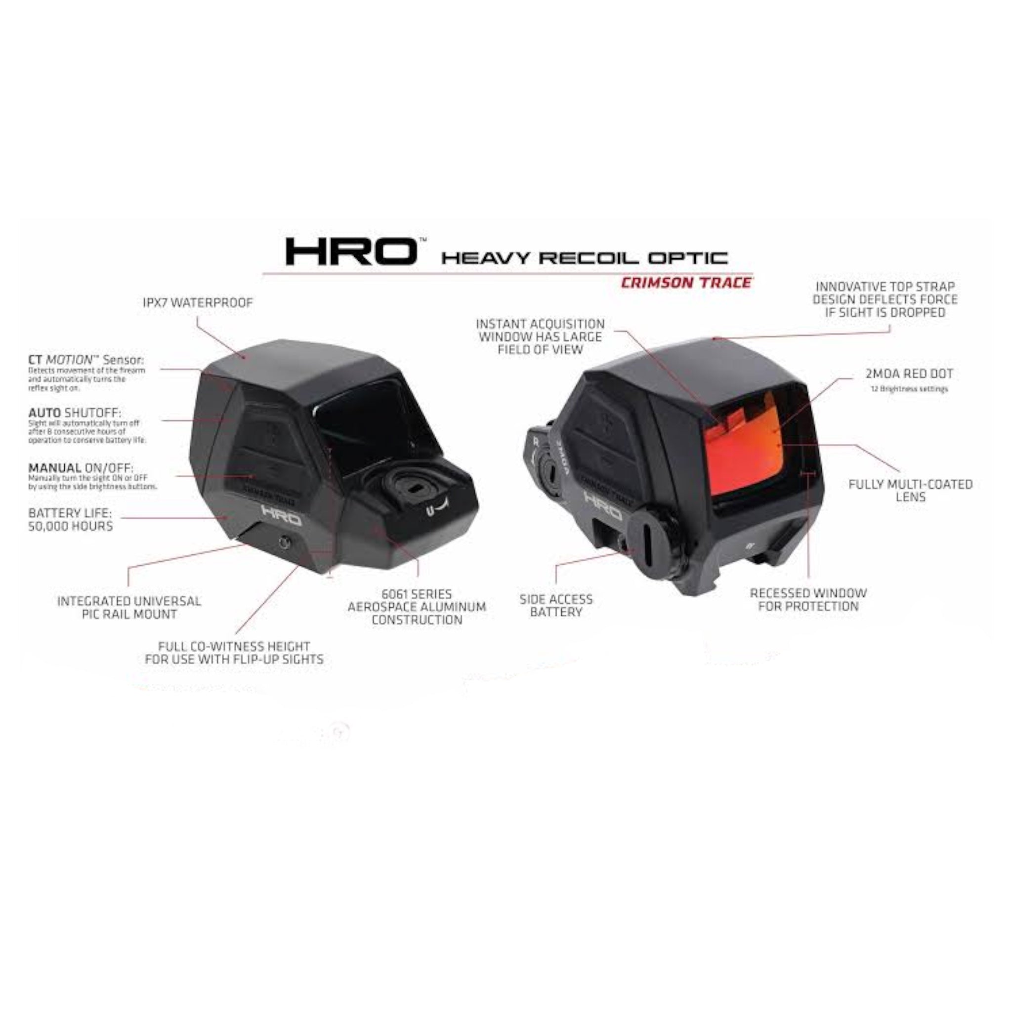 HRO Heavy Recoil Optic ‘Crimson Trace’ 558 Style Holographic Sight - Red Illumination - Gunmetal Grey - Features 