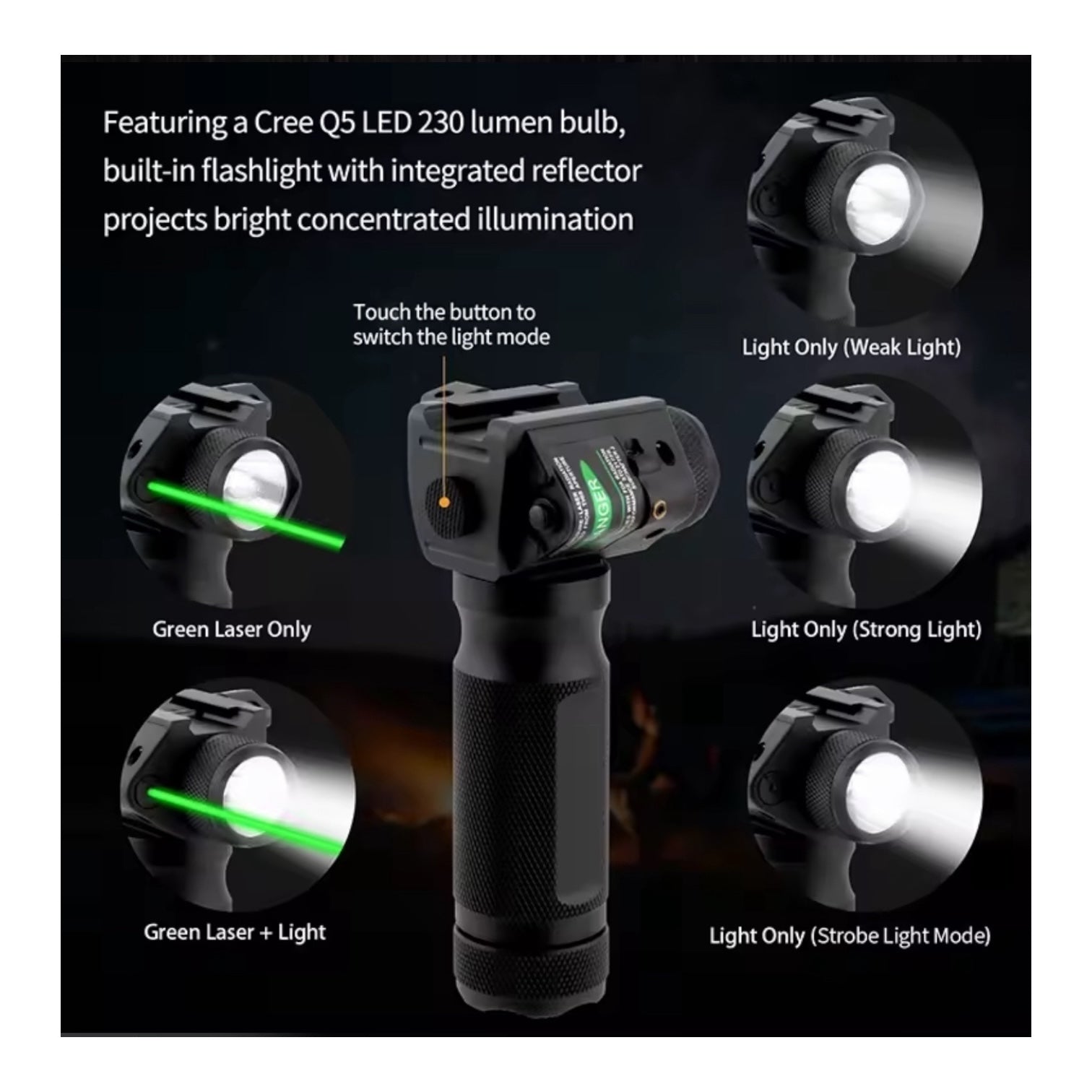 UTG Tactical Vertical Full Metal Foregrip with Integrated Flashlight & Laser - Picatinny Mount