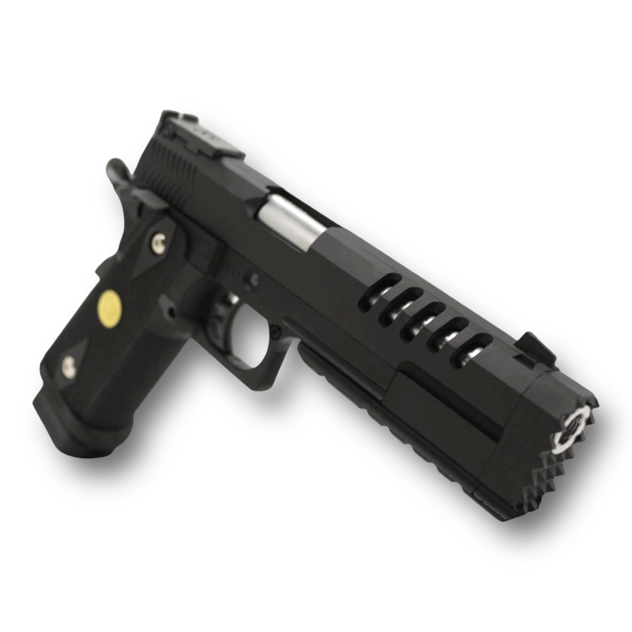 WE Tech 'Hyper Strike' 5.2" Hi-Capa GBB Gel Blaster Pistol - K Frame with Swordfish Compensator - WE-H012 - Black & Silver 