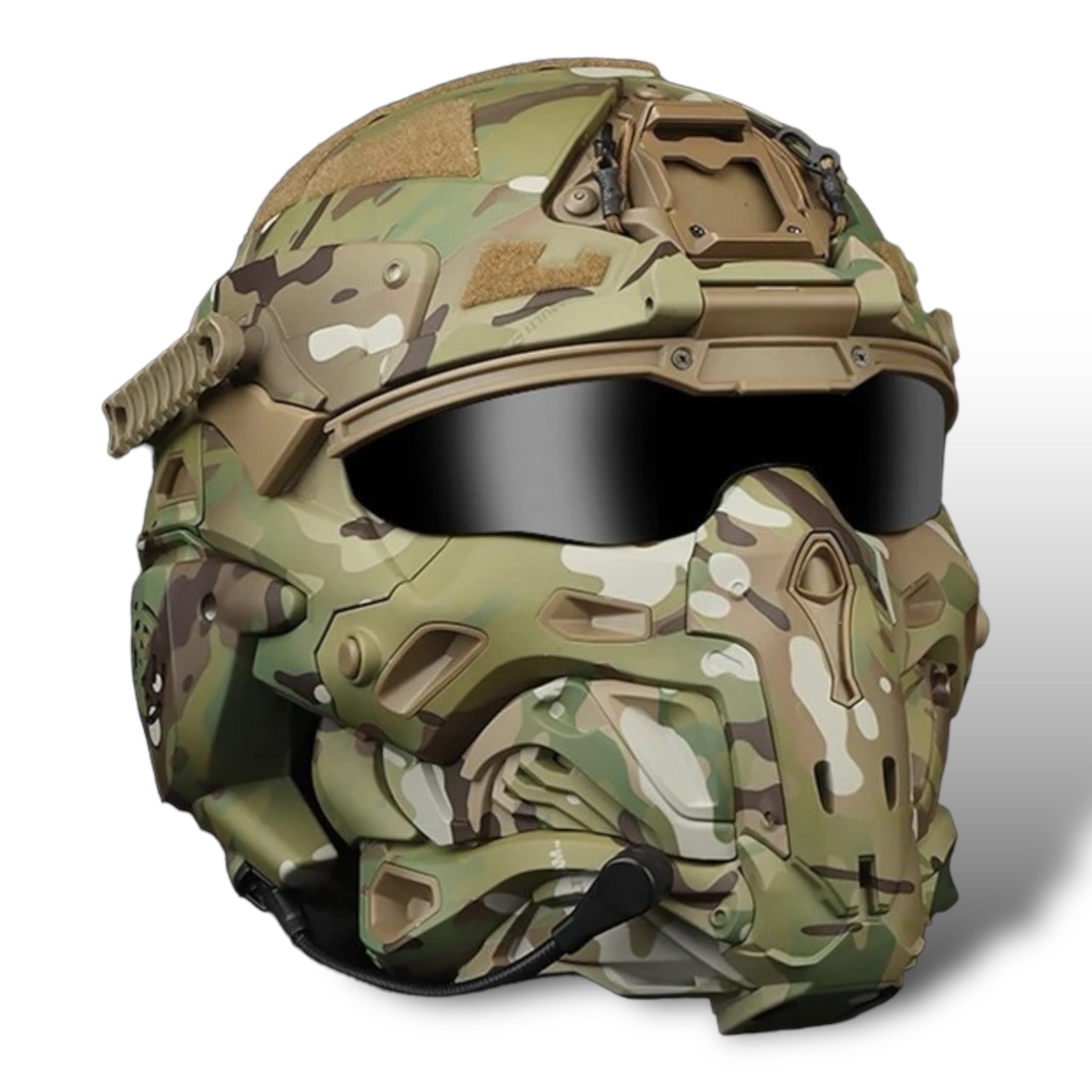 Tactico FAST Full Face Protective Combat Helmet with integrated Fan and HD Headphones - CP multicam 