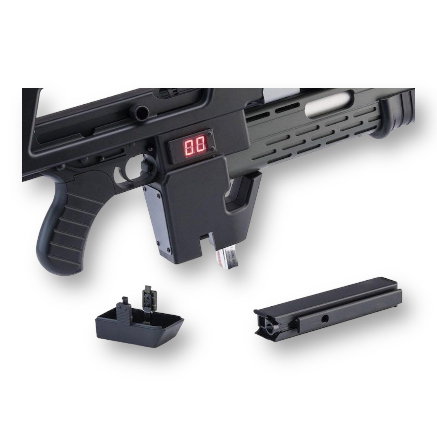 Snow Wolf SW Aliens M41A Pulse Rifle AEG Gel Blaster - SW-11-BK

Magazine compartment & 9v battery compartment with on/off switch for Round Counter which starts @ 95 & counts down to zero 