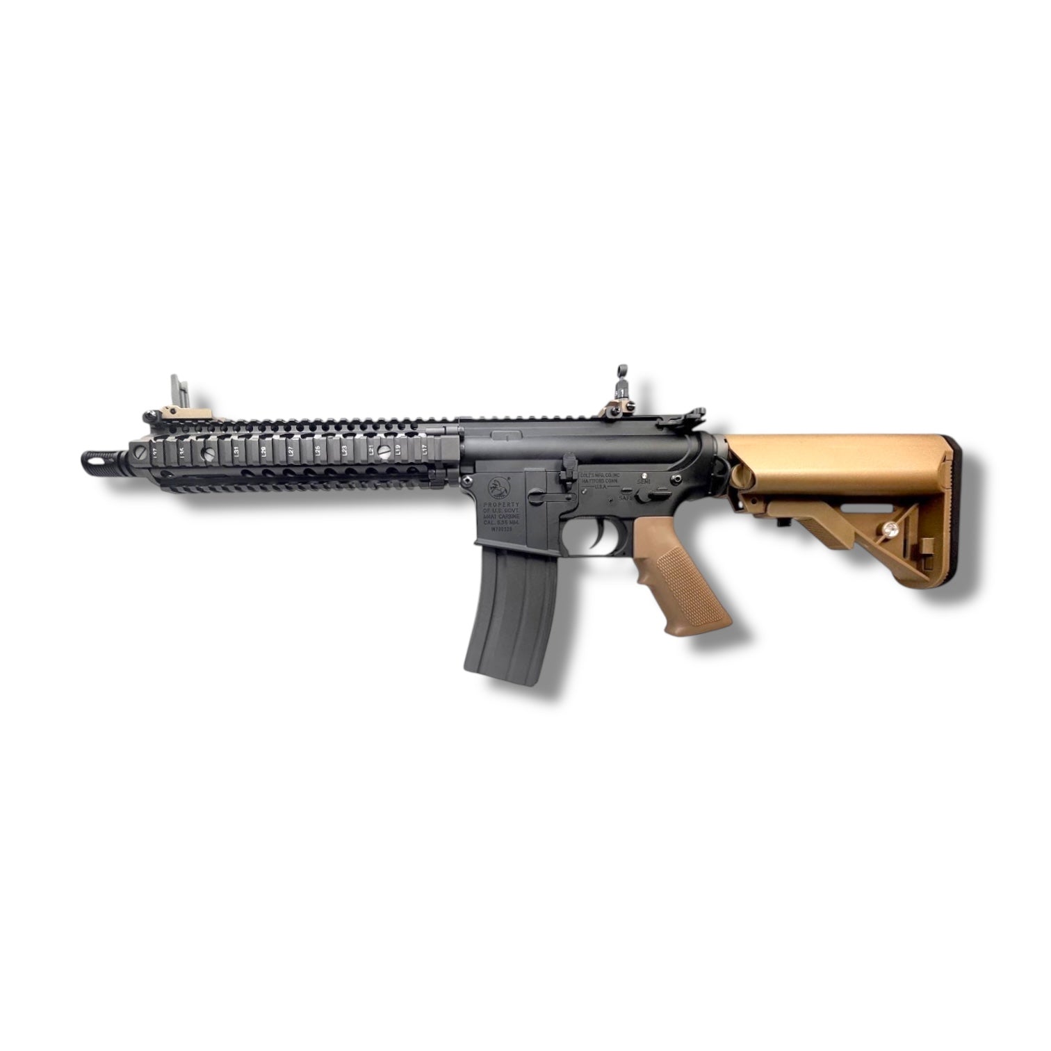 E&C Colt Government M4 with MK18 Quad Rail Handguard AEG Gel Blaster Rifle Replica - Black & Desert Earth - EC-603-WB