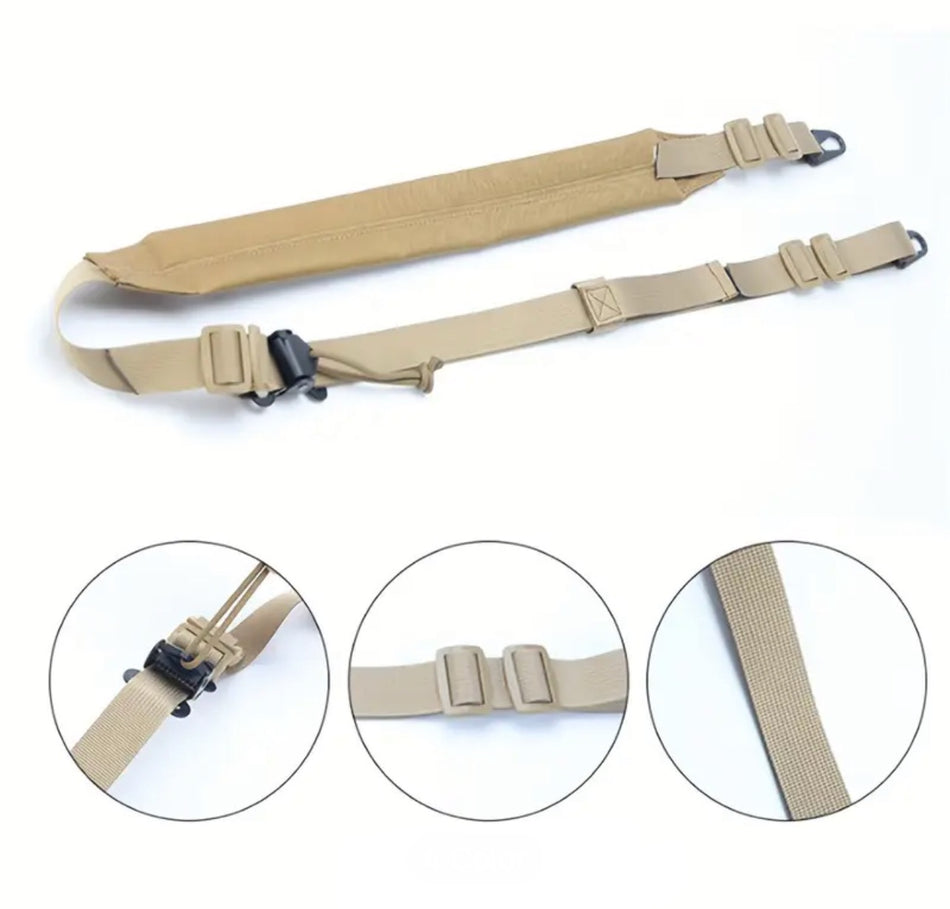 Quick Release Adjustable Tactical 2-Point Sling with Wide Padded Shoulder Strap - Tan