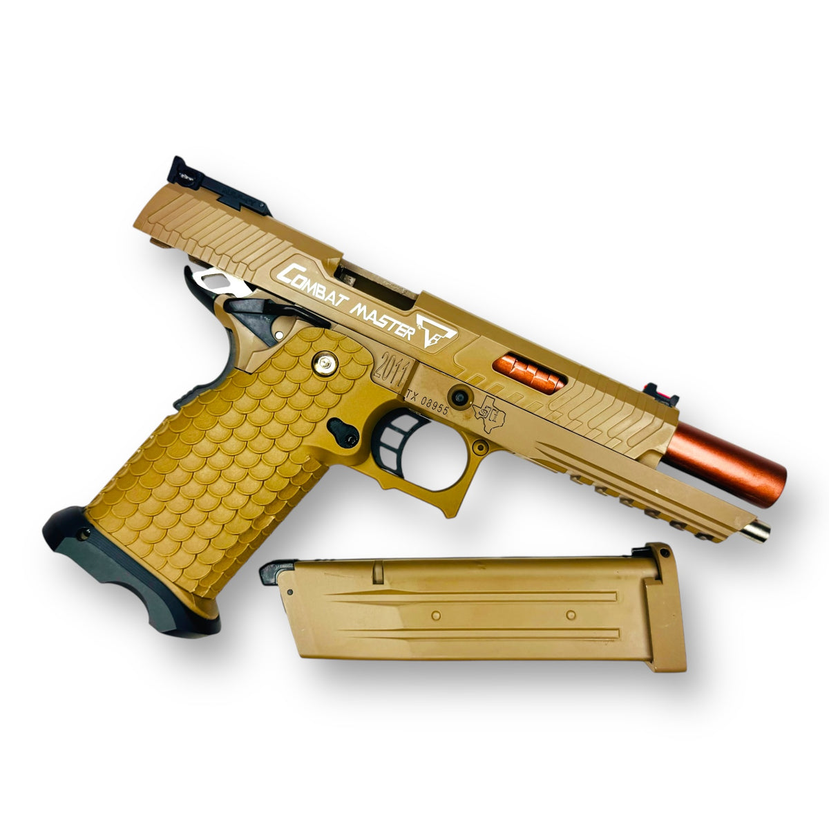 E&C Hi-Capa 2011 TTI STI Combat Master with Aluminium Slide & mid-frame GBB Gel Blaster Pistol Replica - EC-2102-DE - Desert Earth