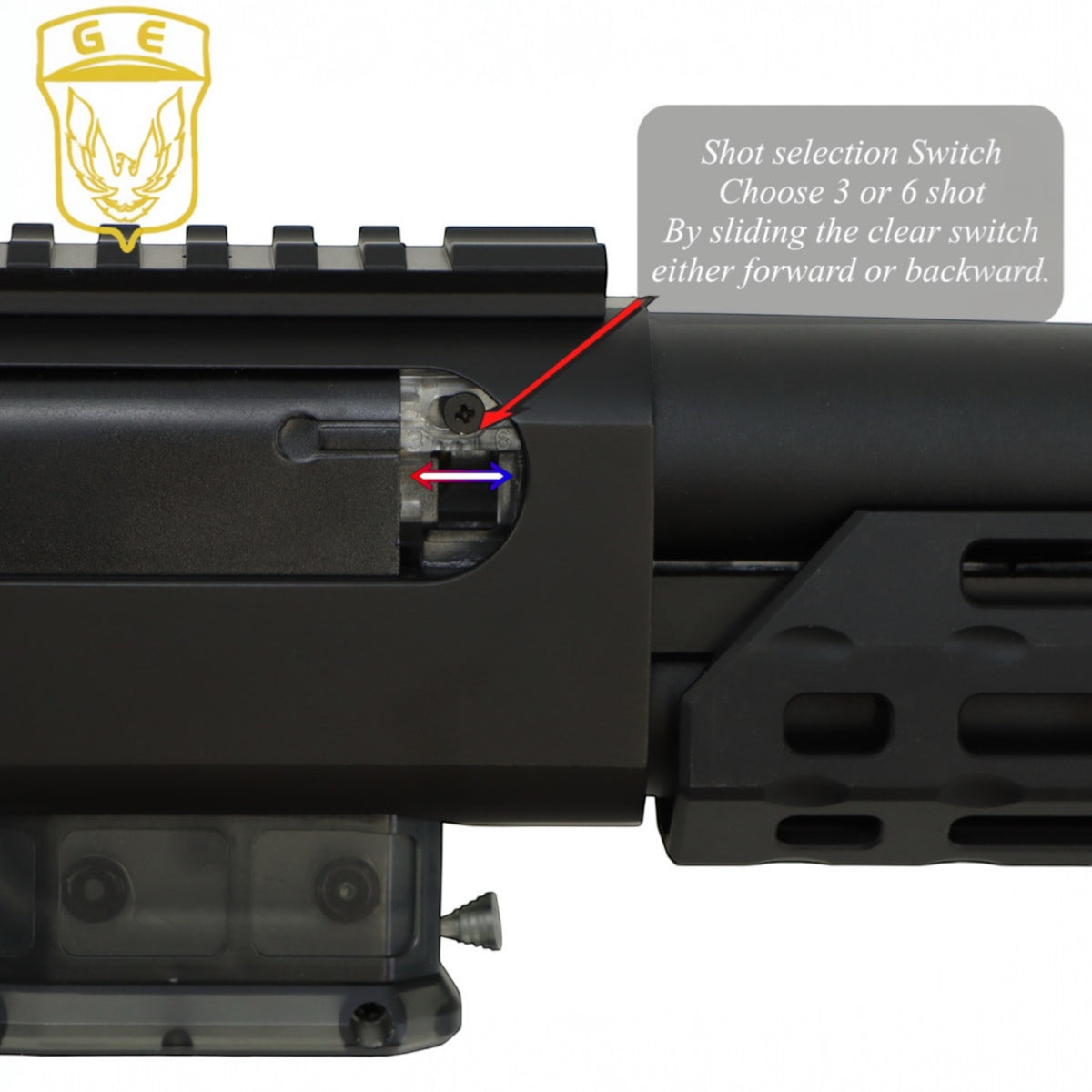 Golden Eagle Tactical Pump Action Gas Powered Shotgun Gel Blaster - GEL8875- Shot Selection Switch