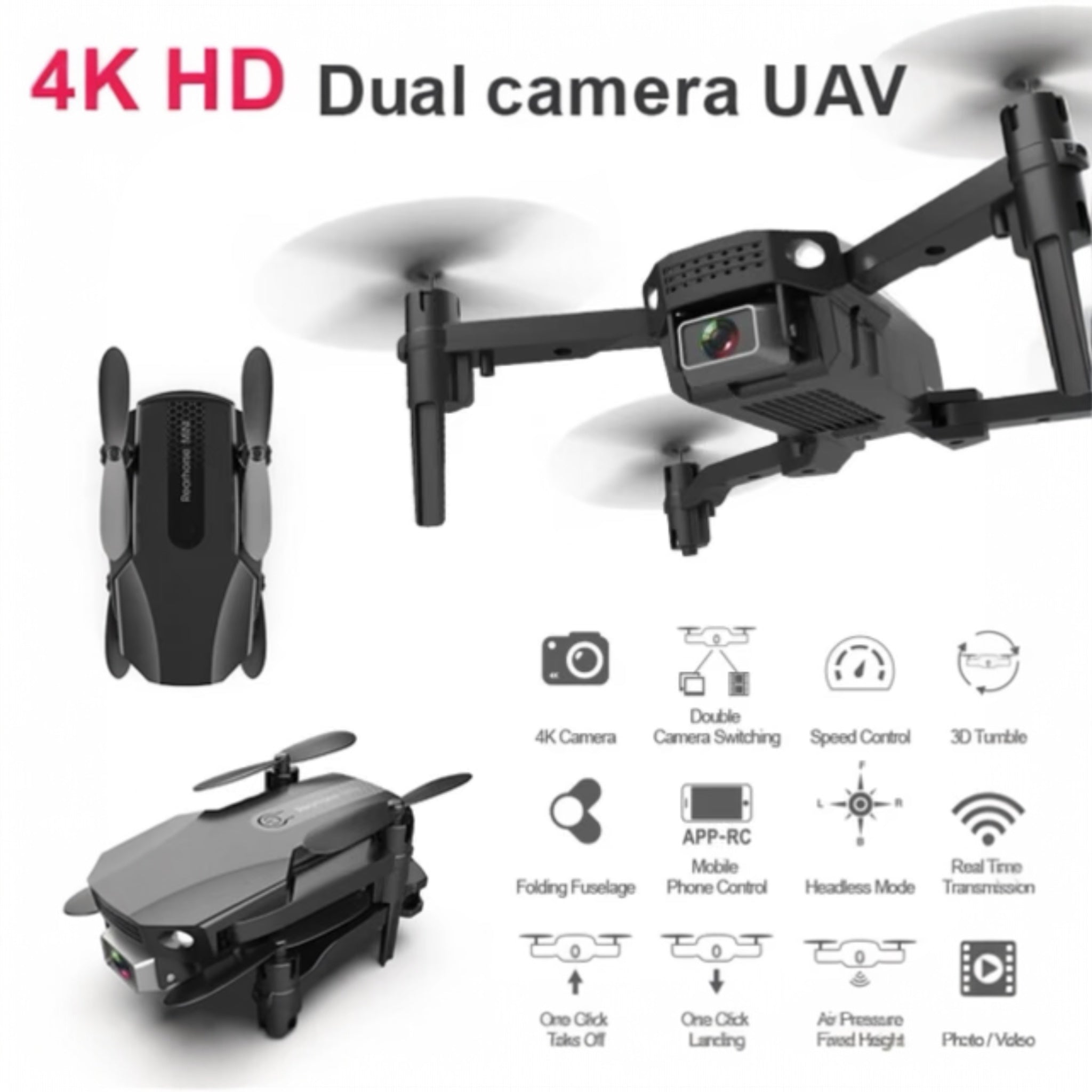 Rearhorse Mini R16 4K HD Camera Aerial Photography Drone - Black