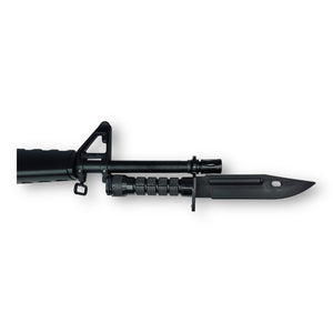 Tactical Plastic US Army M16/M4 Knife / Bayonet with Scabbard Replica - displayed on Golden Eagle M16 GBBR