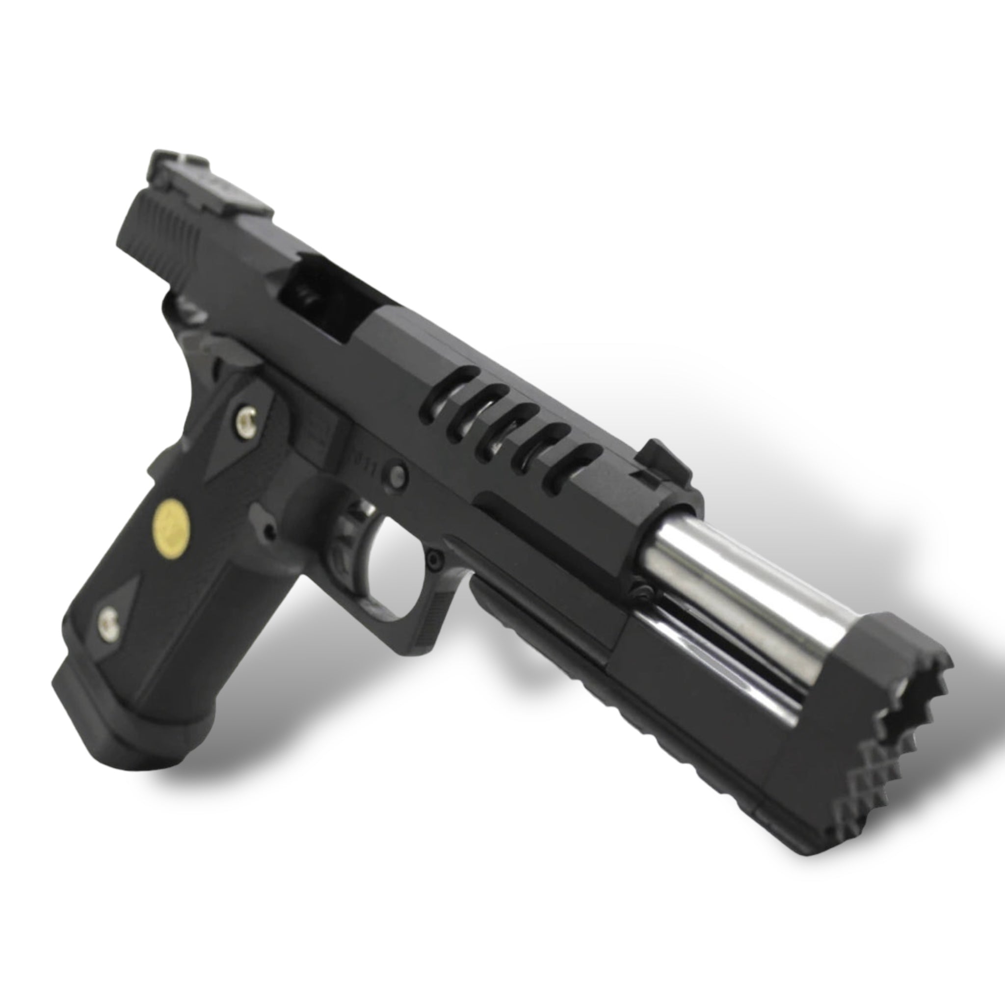 WE Tech 'Hyper Strike' 5.2" Hi-Capa GBB Gel Blaster Pistol - K Frame with Swordfish Compensator - WE-H012 - Black & Silver 