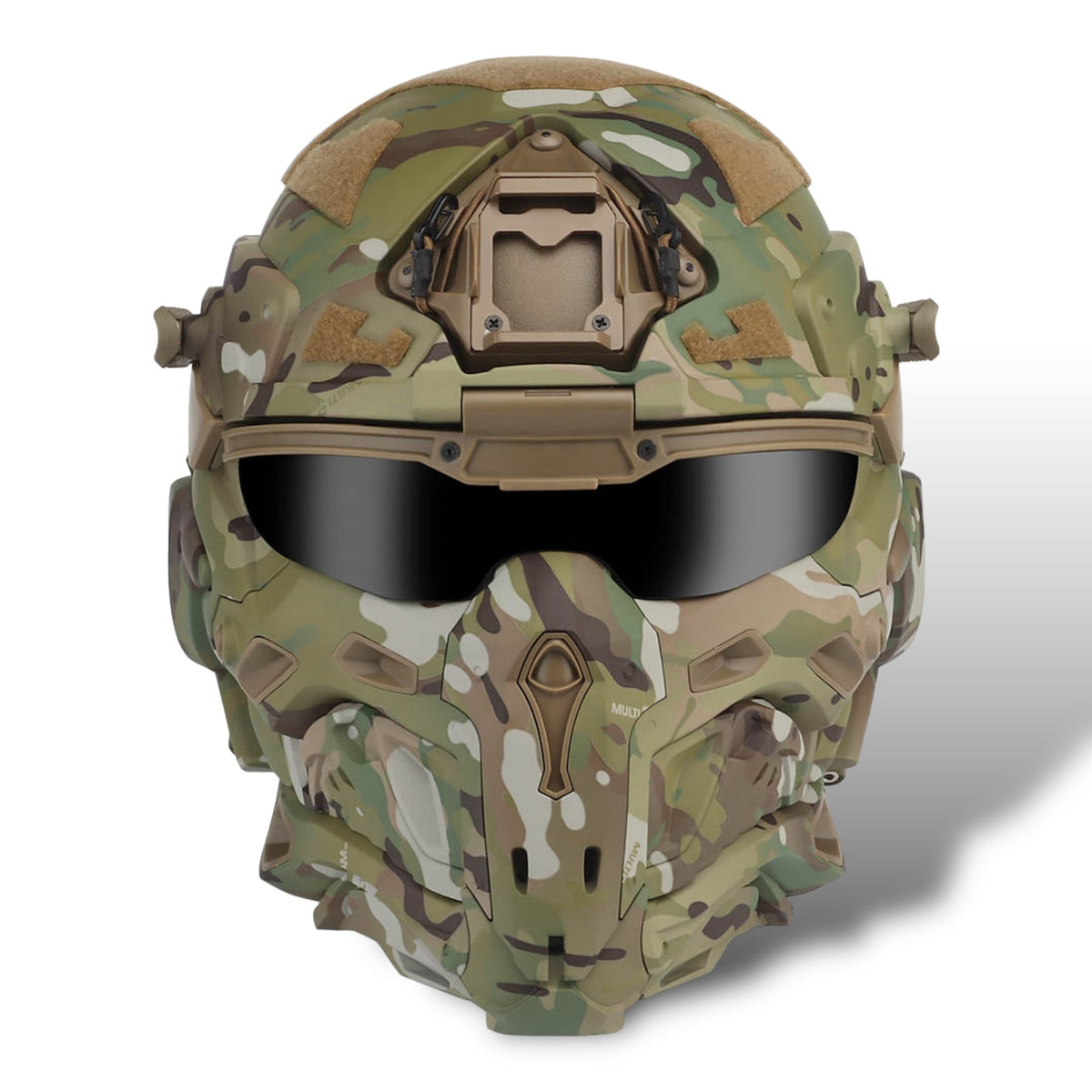 Tactico FAST Full Face Protective Combat Helmet with integrated Fan and HD Headphones - CP multicam 