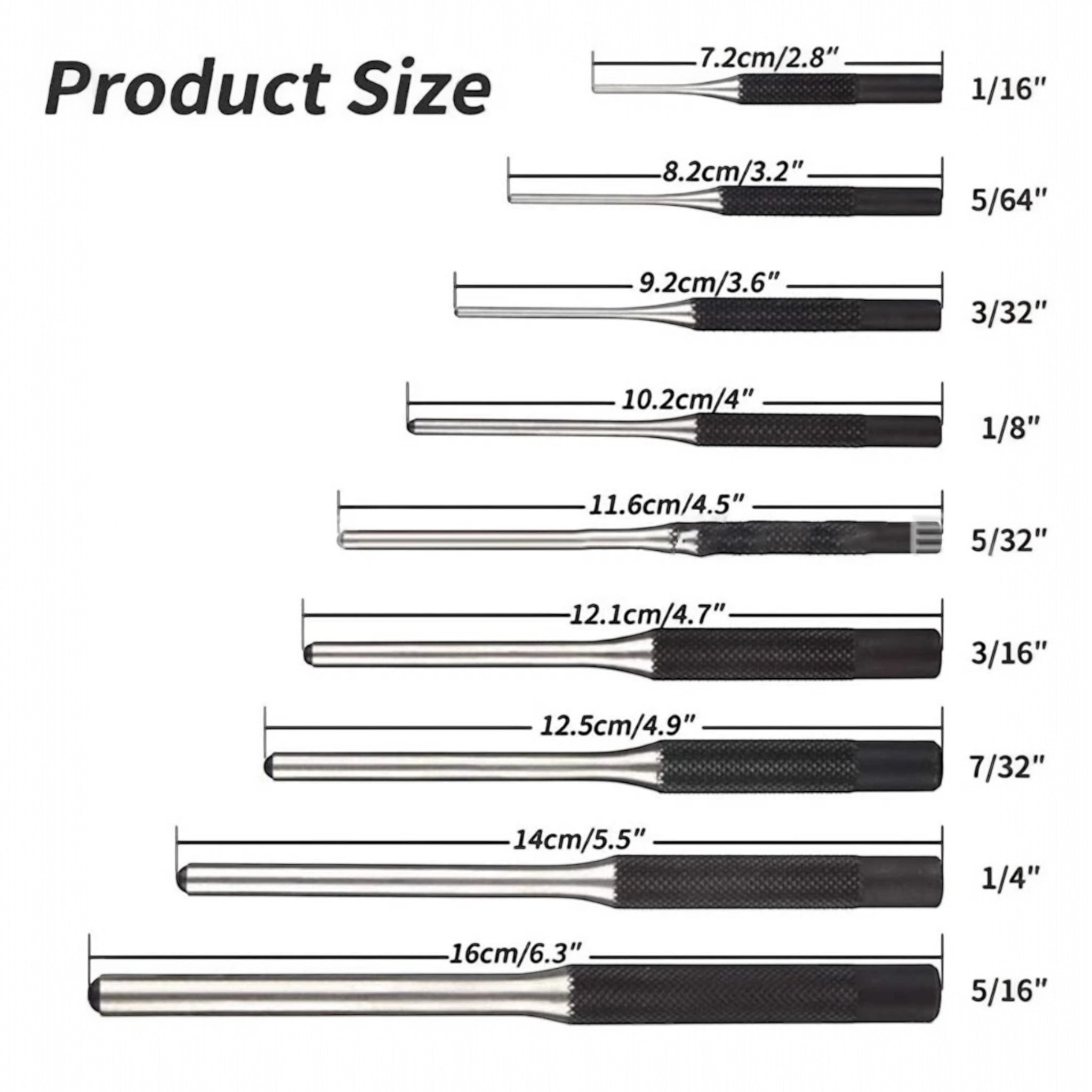 Pin Punch Set with Bench Block & Double-Sided Hammer – 9 Piece Precision Kit