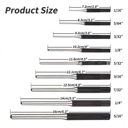 Pin Punch Set with Bench Block & Double-Sided Hammer – 9 Piece Precision Kit