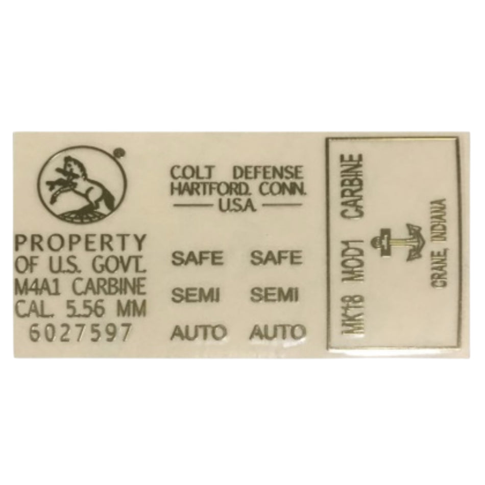 Colt MK18 MOD1 M4 Metal Decal Stickers - Gold