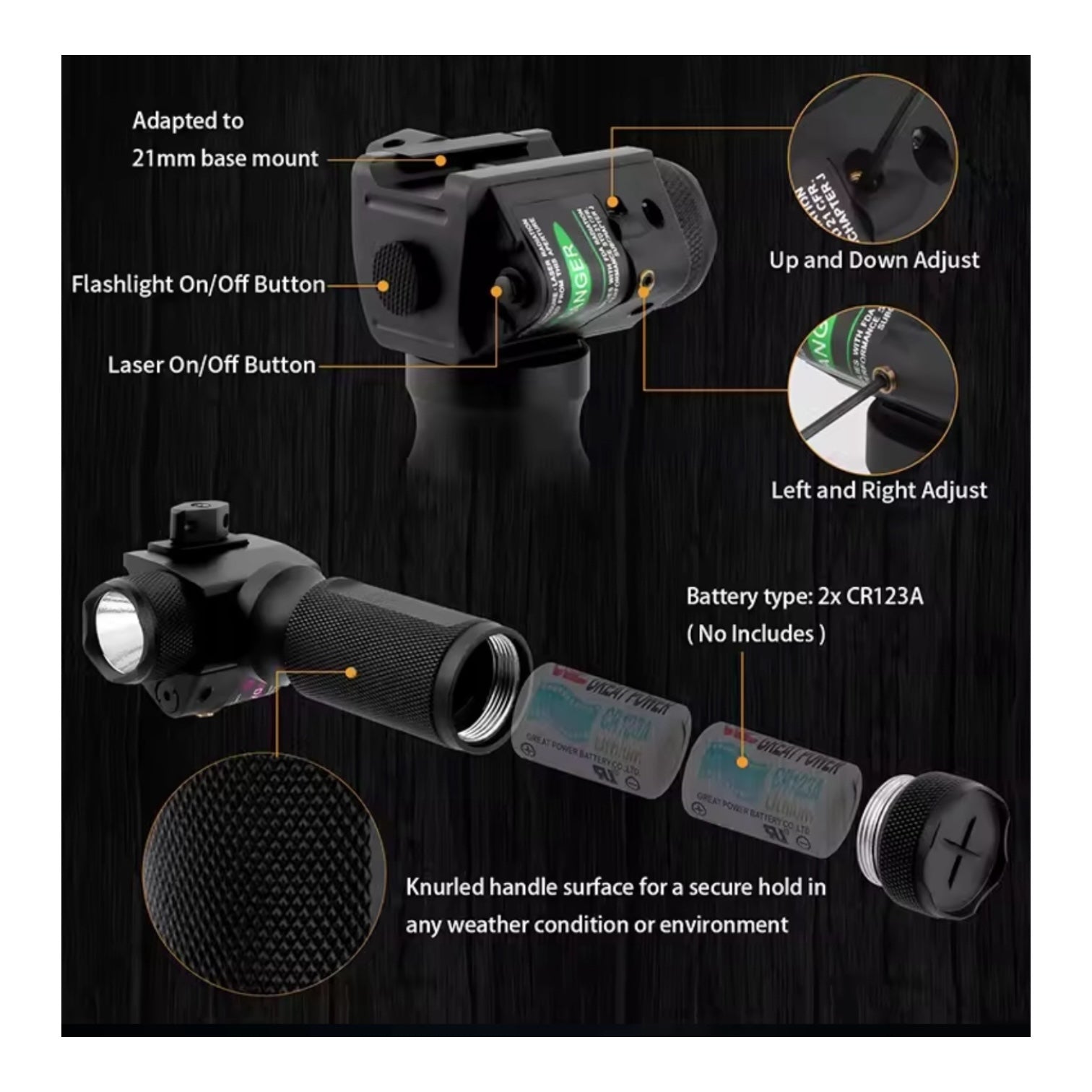 UTG Tactical Vertical Full Metal Foregrip with Integrated Flashlight & Laser - Picatinny Mount