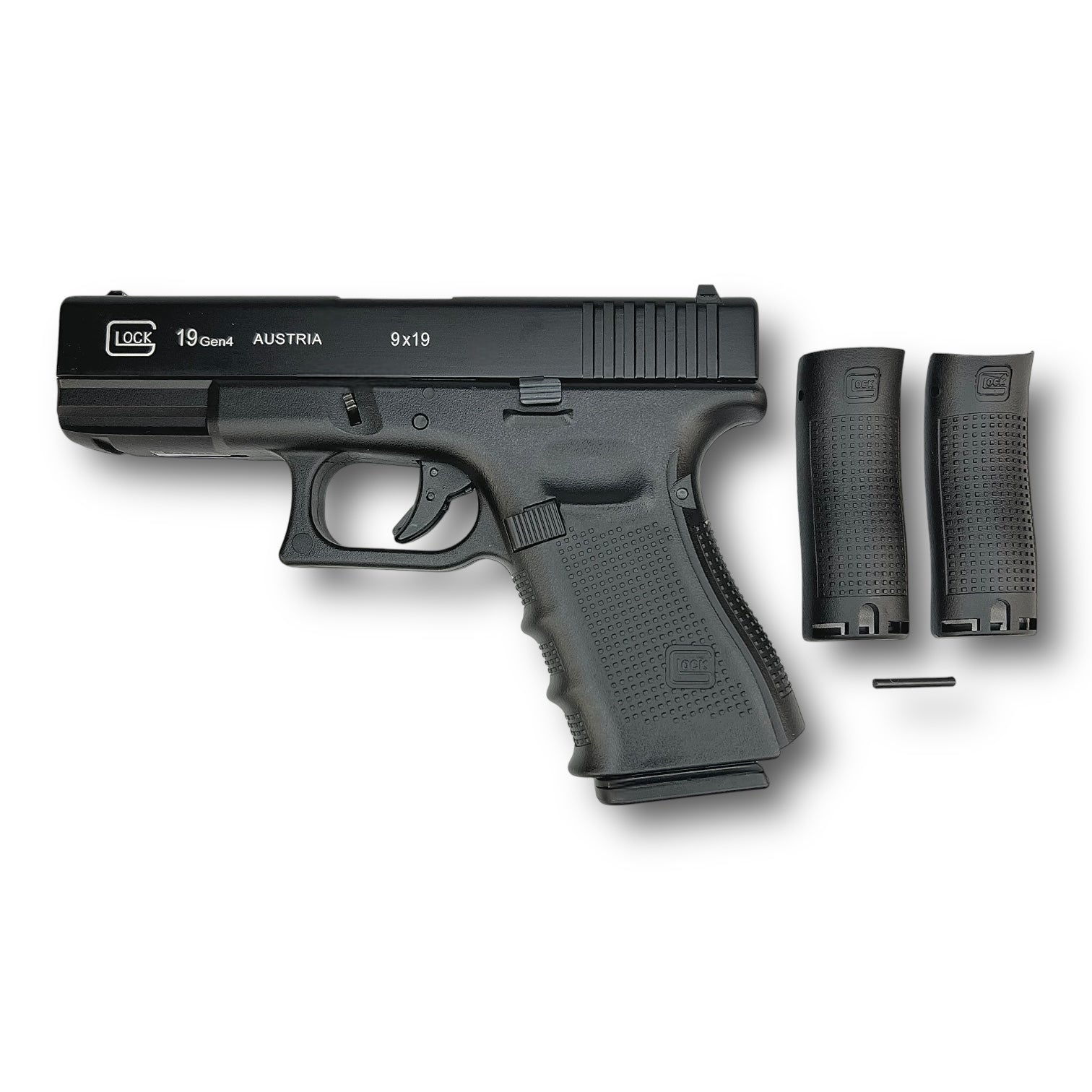 Double Bell Glock G19 Gen4 Green Gas Blowback Gel Blaster Pistol Replica - DB 772 & 2 x pistol grip backstraps (M & L sizes)