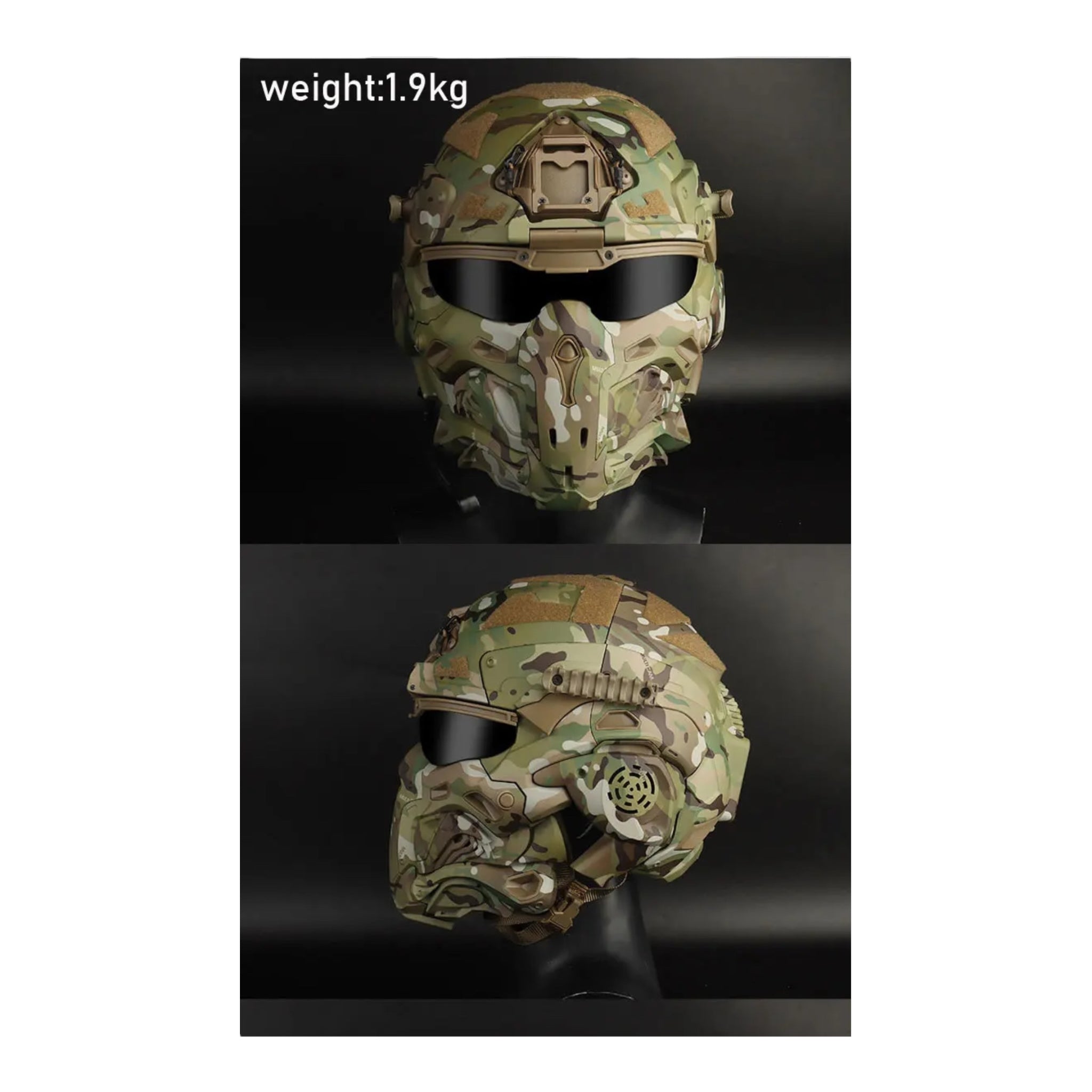 Tactico FAST Full Face Protective Combat Helmet with integrated Fan and HD Headphones - CP multicam 