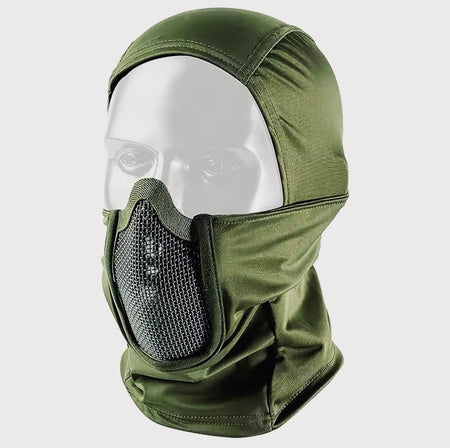 Tactical Balaclava with Steel Mesh Safety Panel - Green