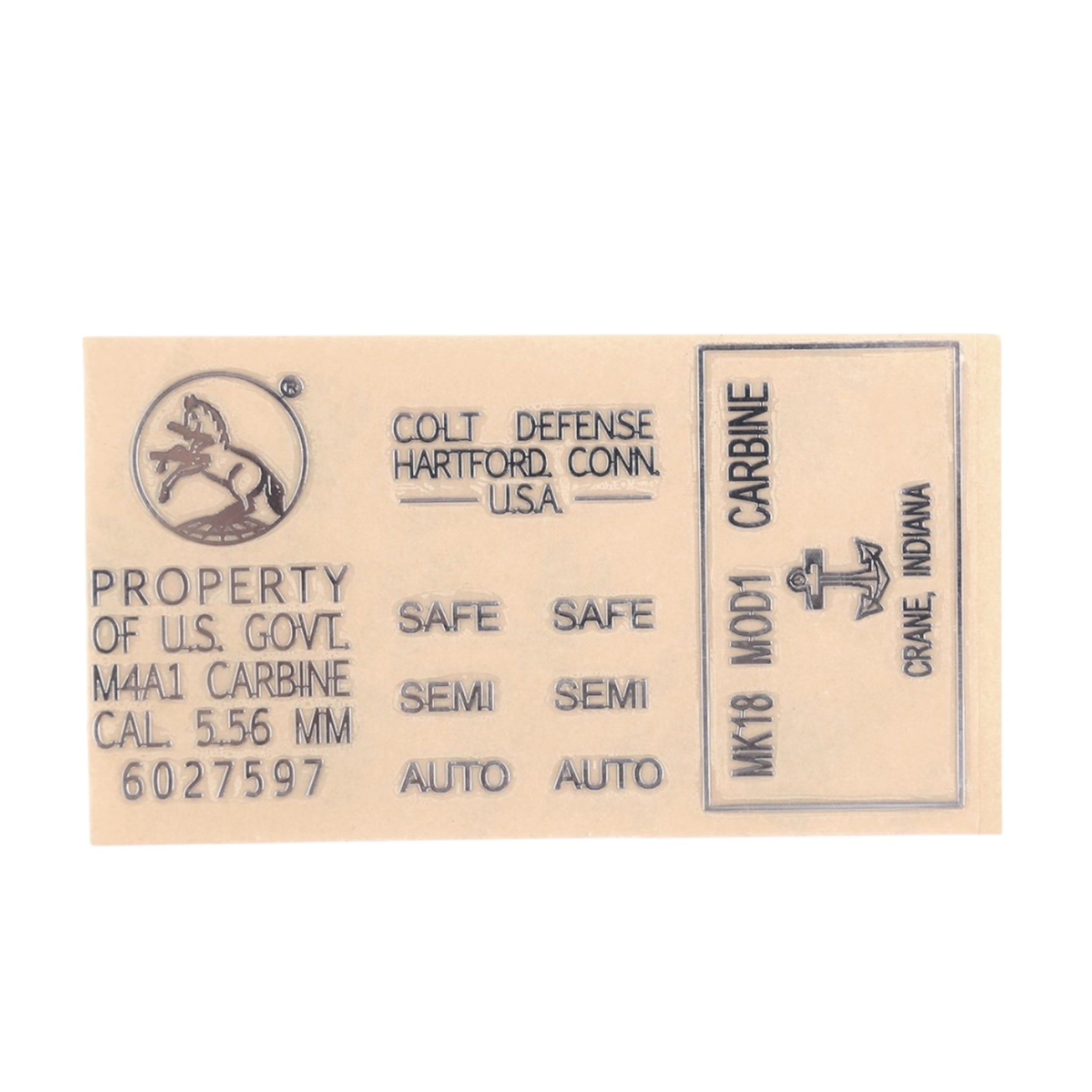 Colt MK18 MOD1 M4 Metal Decal Stickers - Silver – VIPERTAC