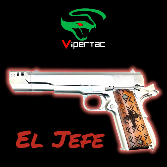 Venom Custom - 'El Jefe' WETech 1911 Gel Blaster GBB Pistol with Deadshot Barrel & Compensator - Silver - WE-E006B-MEU-GB
