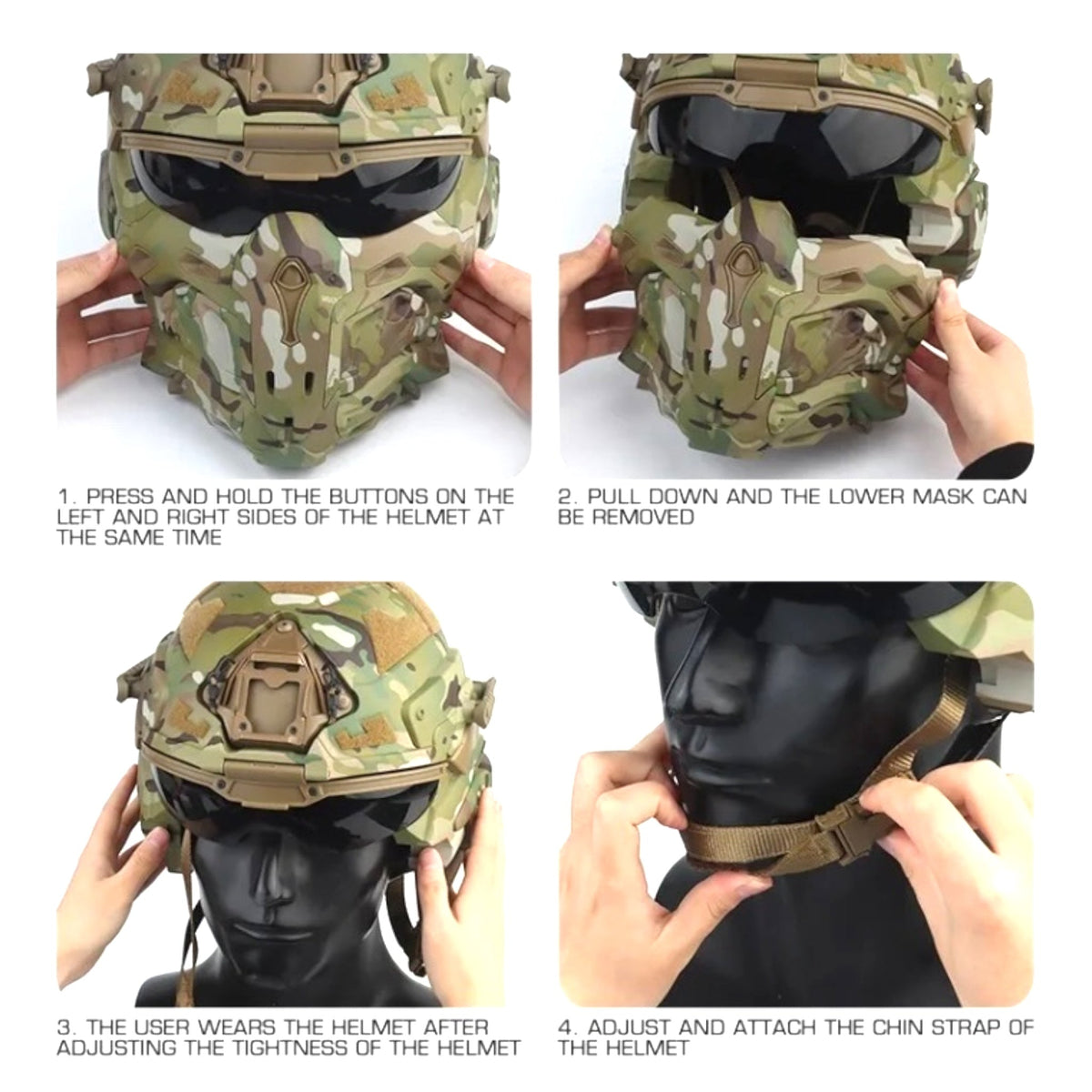 Tactico FAST Full Face Protective Combat Helmet with integrated Fan and HD Headphones - Helmet fitting instructions 