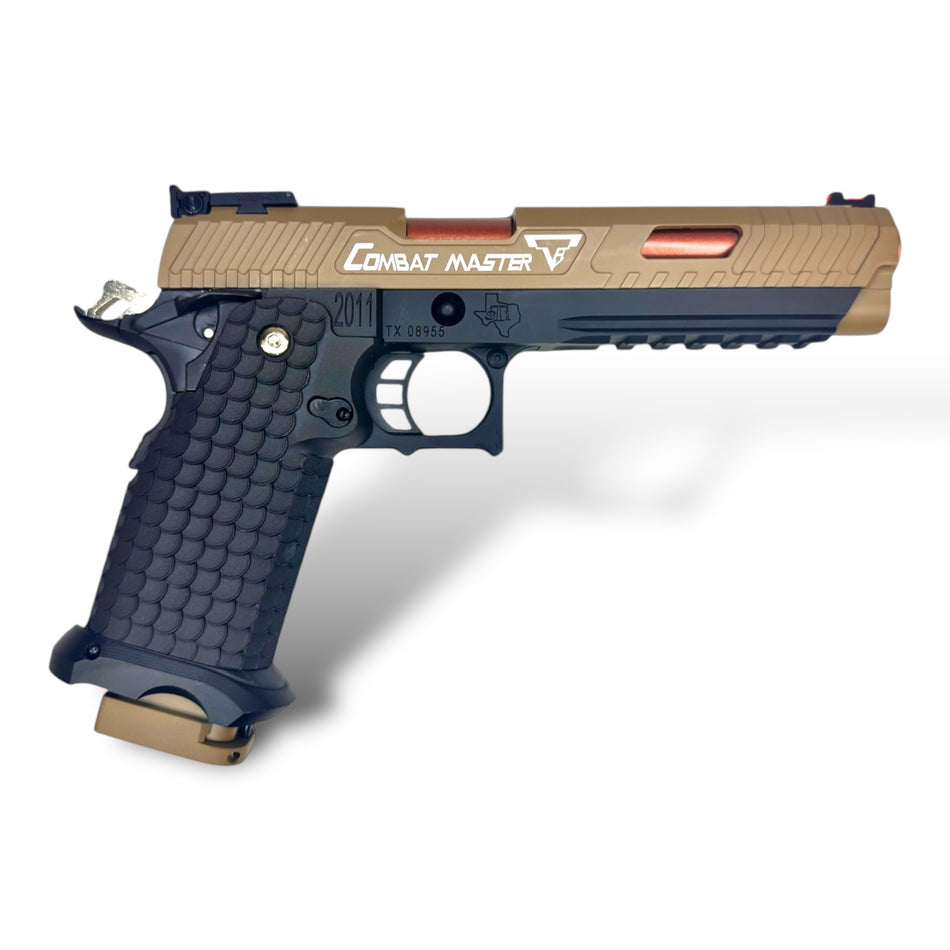 E&C Hi-Capa 2011 TTI STI Combat Master with Aluminium Slide & mid-frame GBB Gel Blaster Pistol Replica - EC-2102 DE/BK 2 Tone