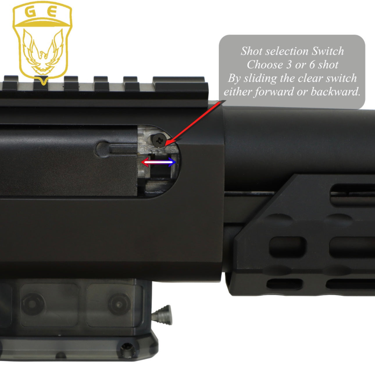 Golden Eagle Gas Full-Aluminium Tactical Assault Pump Action Gel Blaster Shotgun - Black - GEL8875 - multi-shot selector switch 