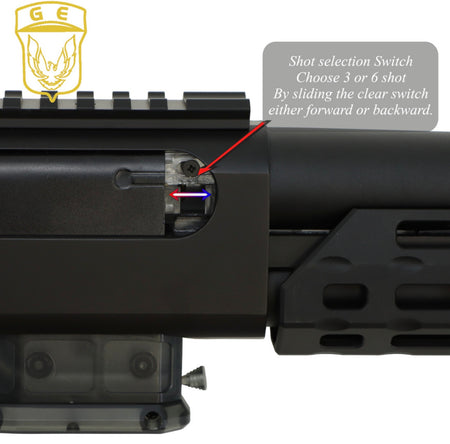 Golden Eagle Gas Full-Aluminium Tactical Assault Pump Action Gel Blaster Shotgun - Black - GEL8875 - multi-shot selector switch 