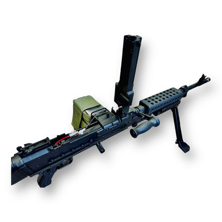 Golden Eagle MAG 58 7.62mm Full Metal AEG Gel Blaster Heavy Machine Gun Replica- Black - pictured with top feed cover open