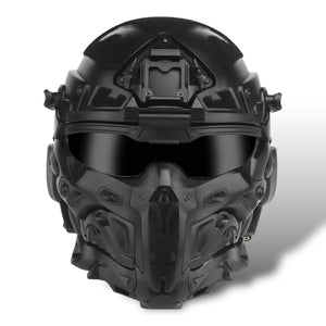 Tactico FAST Full Face Protective Combat Helmet with integrated Fan and HD Headphones - black 