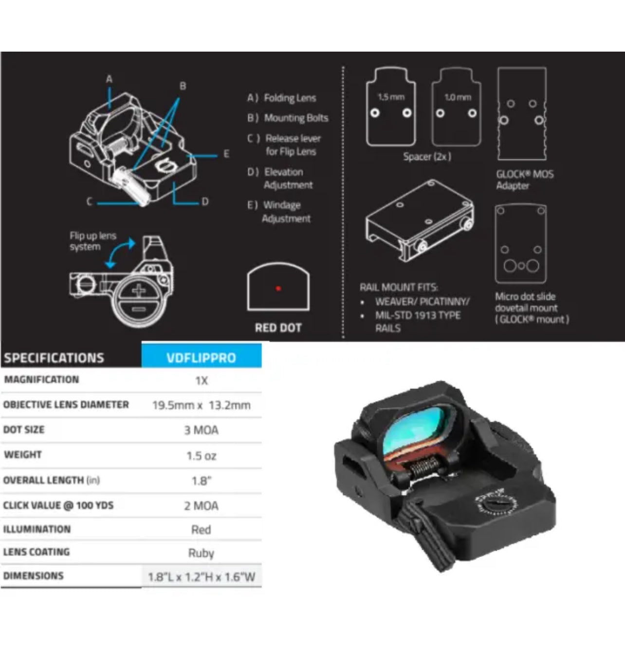 VISM Flip Dot Pro Enhanced Reflex Sight 