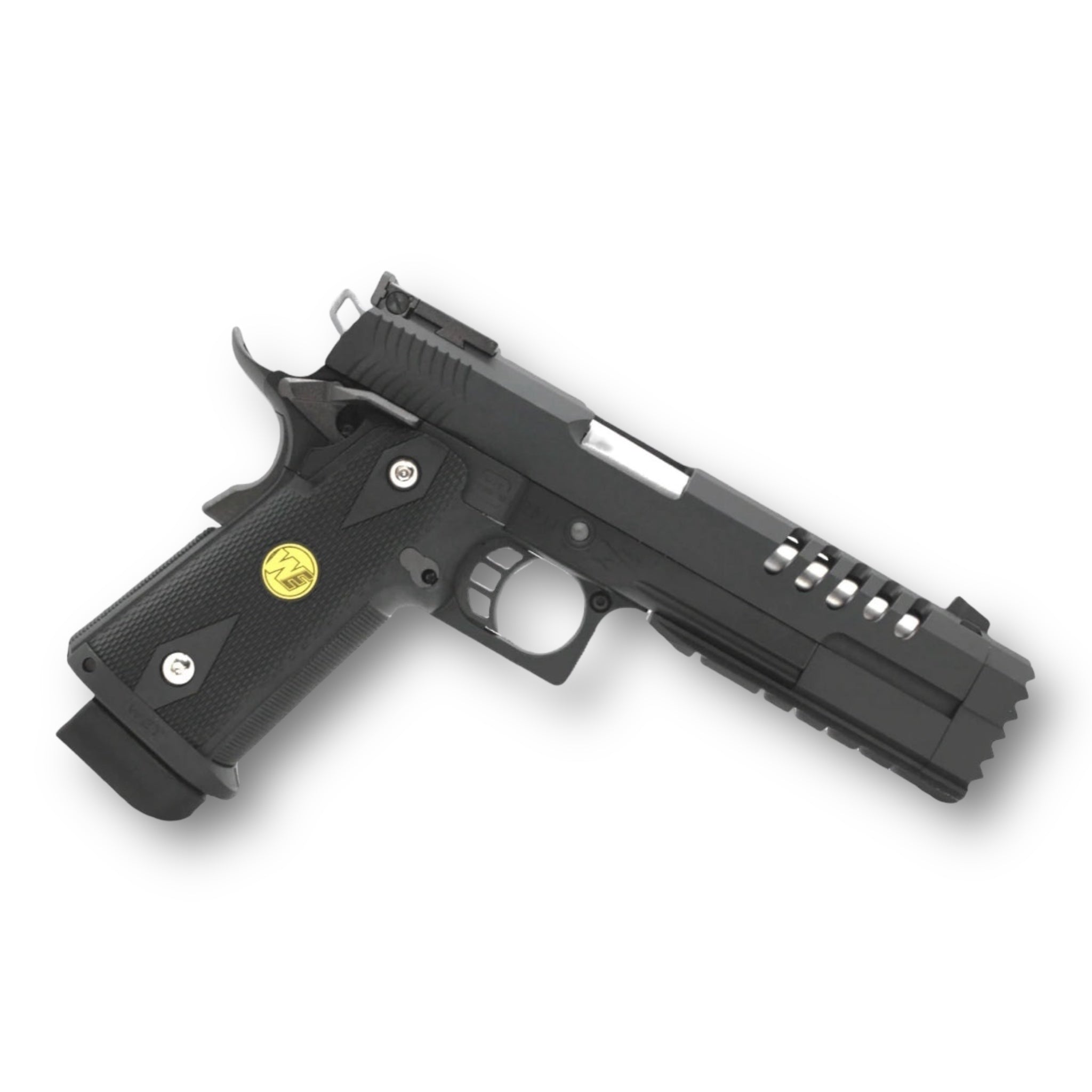 WE Tech 'Hyper Strike' 5.2" Hi-Capa GBB Gel Blaster Pistol - K Frame with Swordfish Compensator - WE-H012 - Black & Silver 