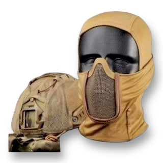 Tactical Balaclava with Steel Mesh Safety Panel - Tan