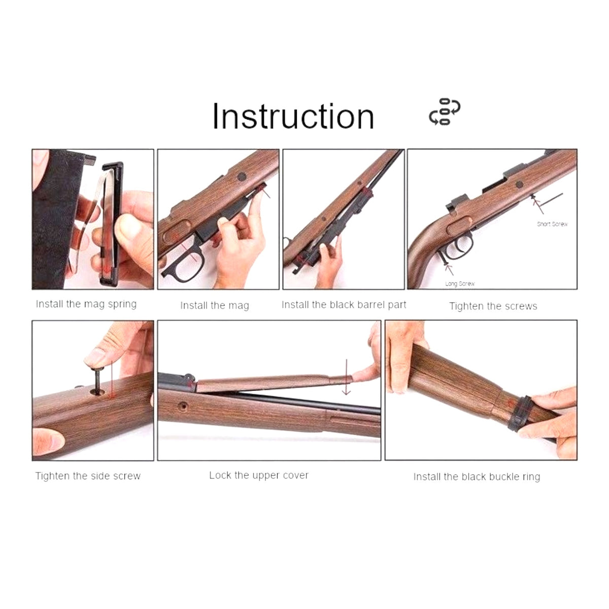 Hanke Mauser Kar98k Nylon Bolt-Action Spring-Operated Gel Blaster Replica Rifle Light wood colour - Assembly Diagram 1