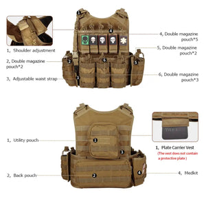 Yakeda Multi-Functional Tactical Plate Carrier Vest with BONUS single point vest sling & Dump Pouch - MultiCam