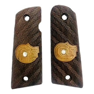 1911 Custom Pistol Grips - Wood with embossed Colt logo and mother of pearl inlay - G